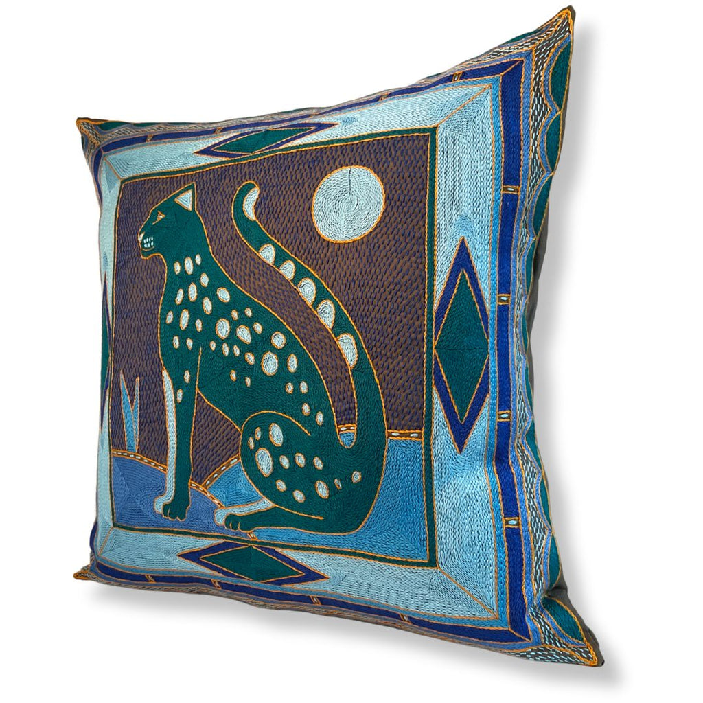Delpht Leopard Large Hand-Embroidered Cushion Cover
