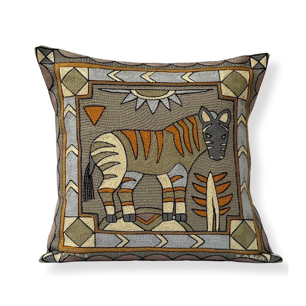 Ode to the African Savannah Zebra Hand-Embroidered Cushion Cover