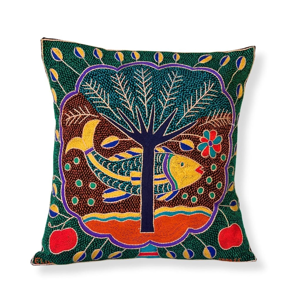 Happy Days Fish in a Cloud Hand-Embroidered Cushion Cover