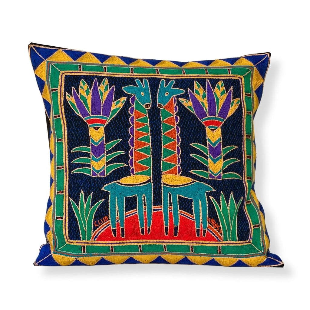 Happy Days Giraffe Brothers Hand-Embroidered Cushion Cover