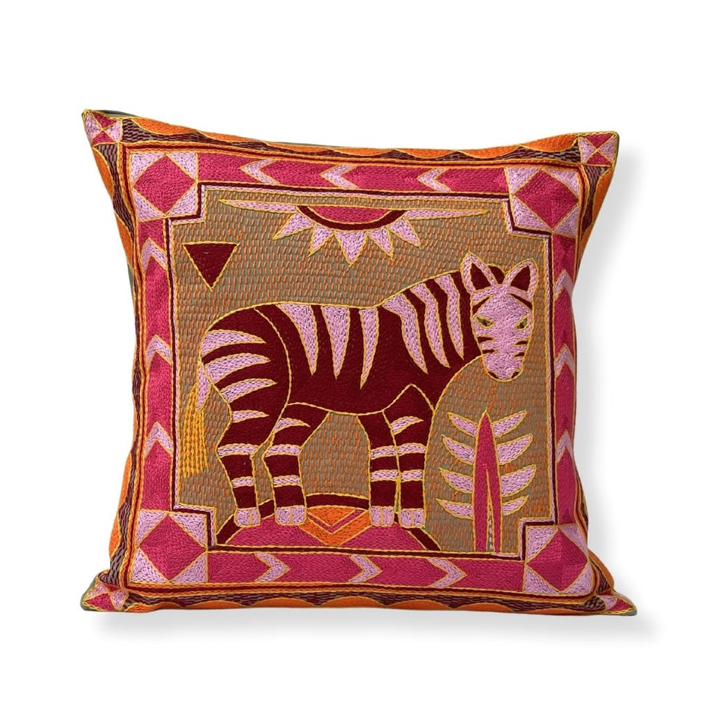 Shangaan Love Zebra Hand-Embroidered Cushion Cover
