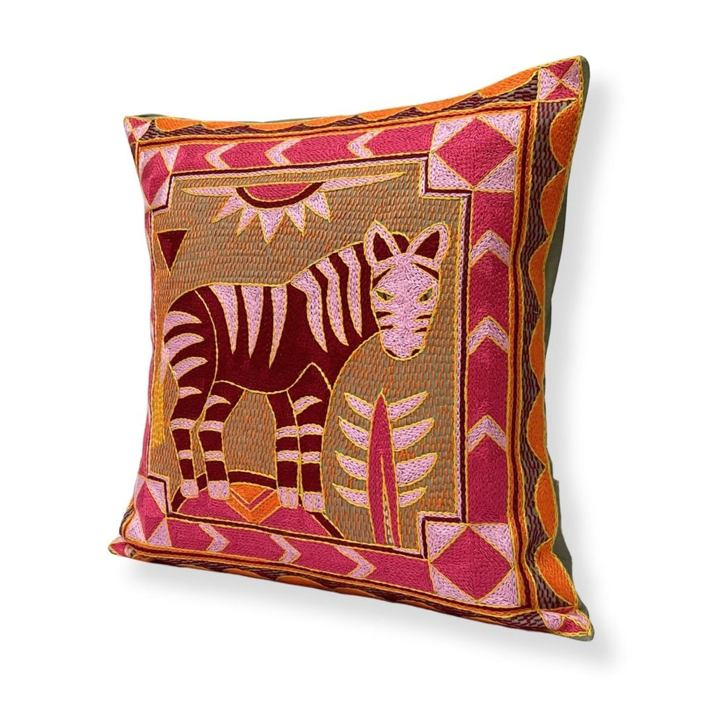 Shangaan Love Zebra Hand-Embroidered Cushion Cover