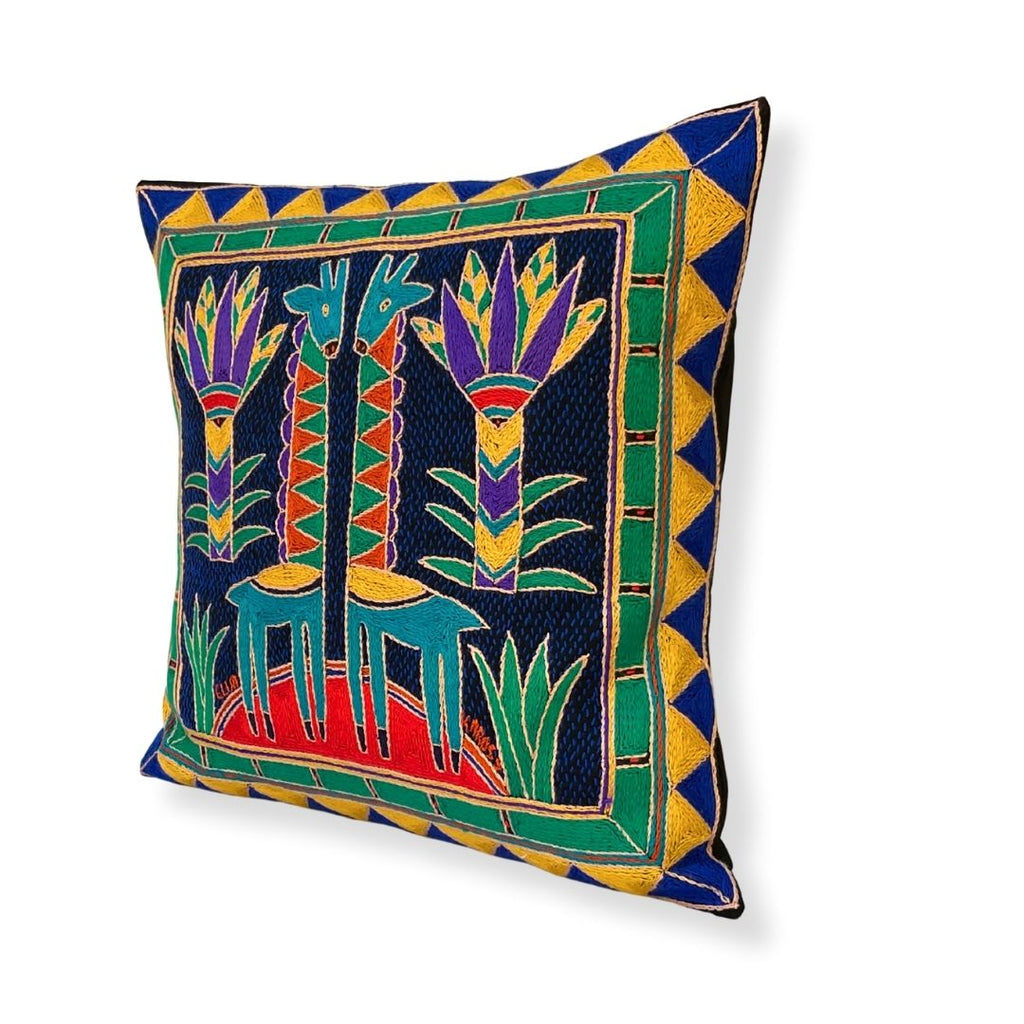Happy Days Giraffe Brothers Hand-Embroidered Cushion Cover