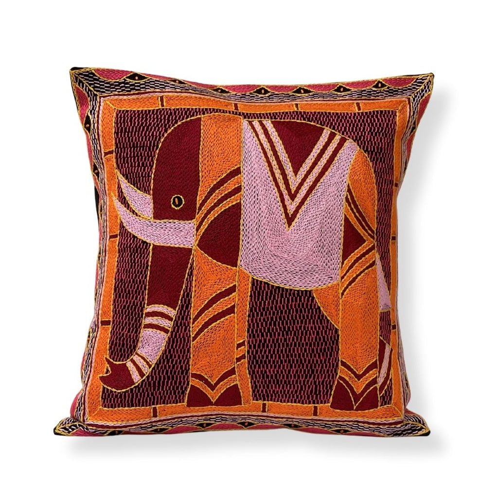 Shangaan Love Elephant Hand-Embroidered Cushion Cover
