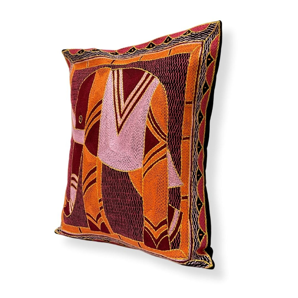 Shangaan Love Elephant Hand-Embroidered Cushion Cover