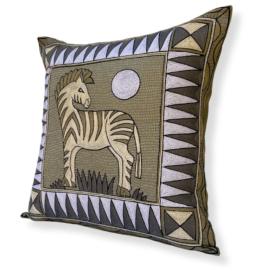 Scatterling of Africa Zebra Sunset Large Hand-Embroidered Cushion Cover '