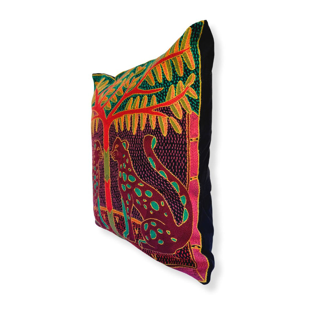 Shangaan Love Leopard Pair Hand-Embroidered Cushion Cover