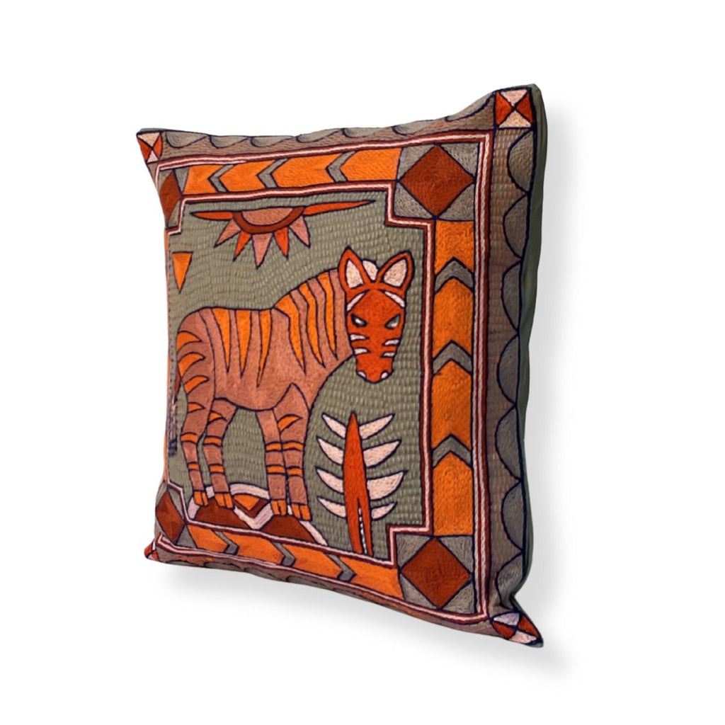 Valencia Zebra Hand-Embroidered Cushion Cover