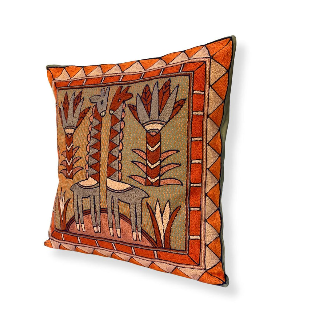 Valencia Giraffe Brothers Hand-Embroidered Cushion Cover