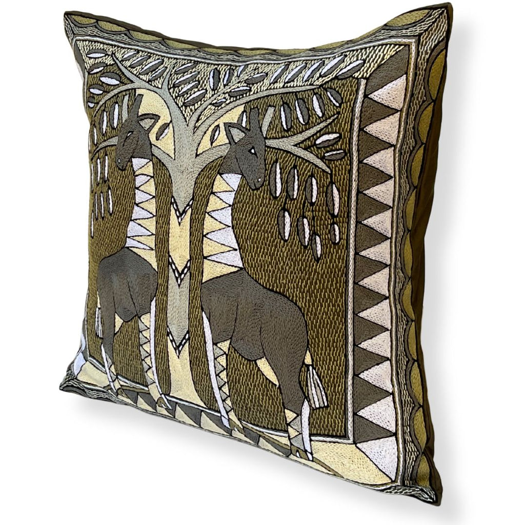 Scatterling of Africa Giraffes Gazing Large Hand-Embroidered Cushion Cover