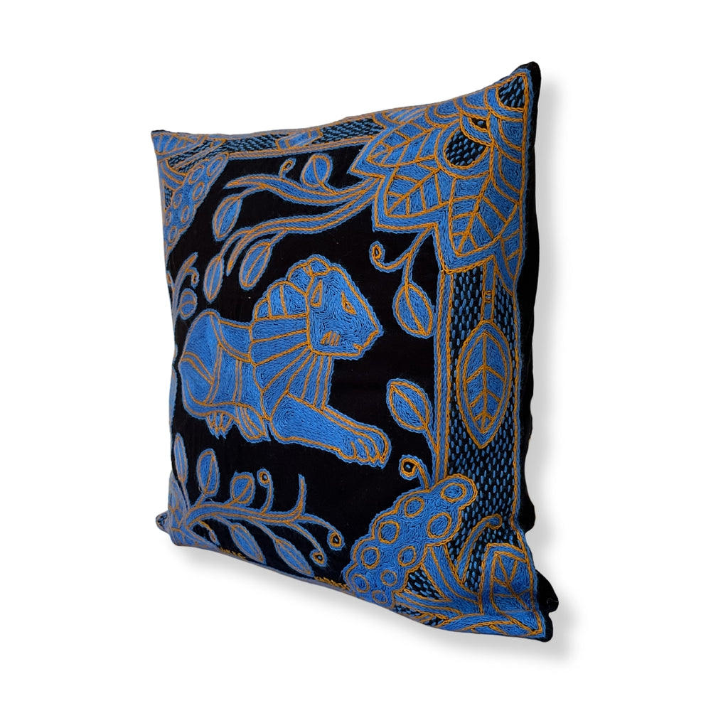 Delpht Lion in Bloom Hand-Embroidered Cushion Cover