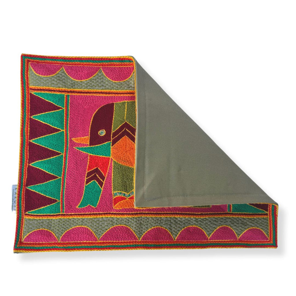 Shangaan Love Elephant Grazing Hand-Embroidered Padded Placemat