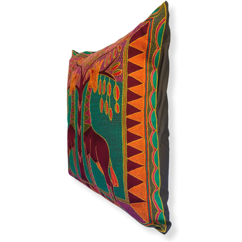 Shangaan Love Giraffes Grazing Large Hand-Embroidered Cushion Cover