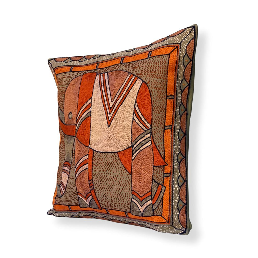 Valencia Elephant Hand-Embroidered Cushion Cover
