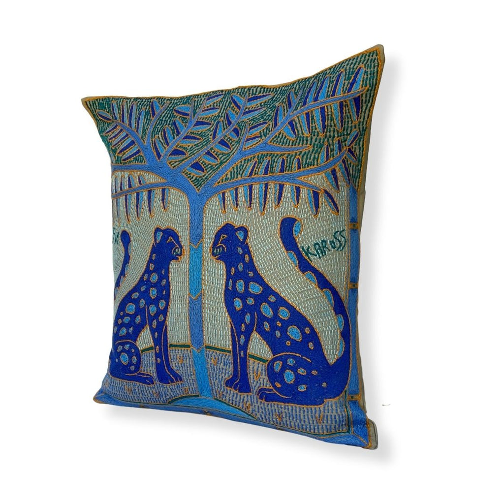 Delpht Leopard Pair Hand-Embroidered  Cushion Cover