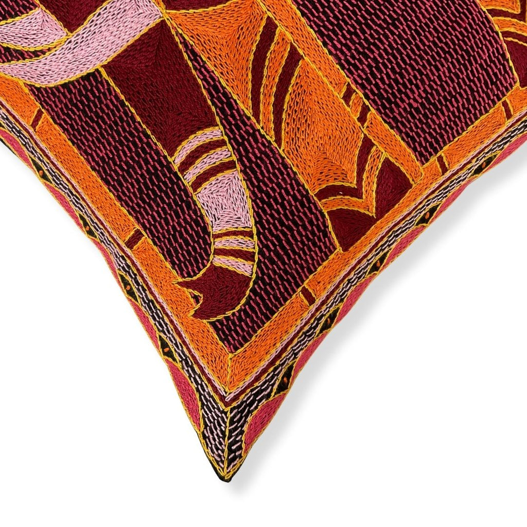 Shangaan Love Elephant Hand-Embroidered Cushion Cover