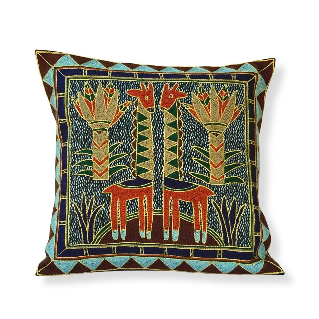 Mopani Moments Giraffe Brothers Hand-Embroidered Cushion Cover