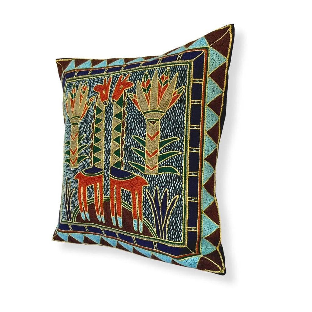 Mopani Moments Giraffe Brothers Hand-Embroidered Cushion Cover