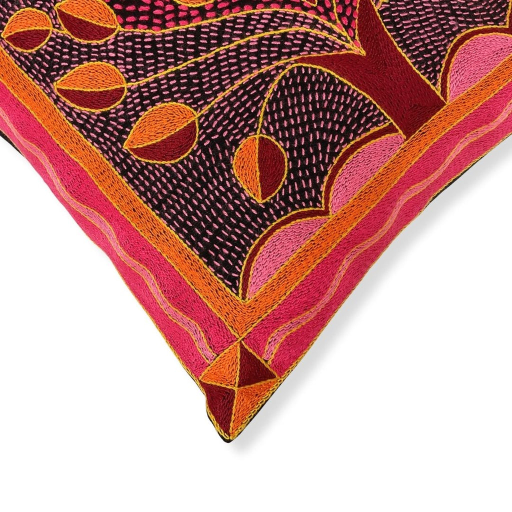 Shangaan Love Bird In a Bush Hand-Embroidered Cushion Cover