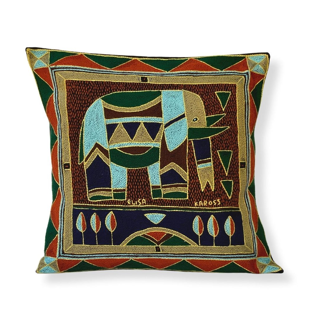 Mopani Moments Elephant Bull Hand-Embroidered Cushion Cover