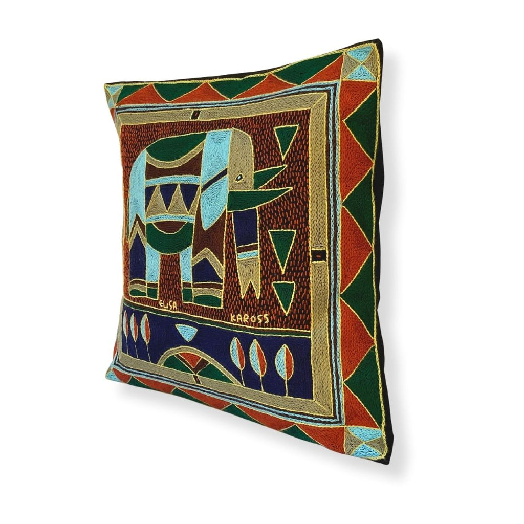 Mopani Moments Elephant Bull Hand-Embroidered Cushion Cover