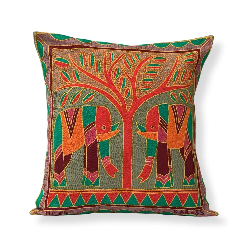 Shangaan Love Elephant Pair Hand-Embroidered  Cushion Cover