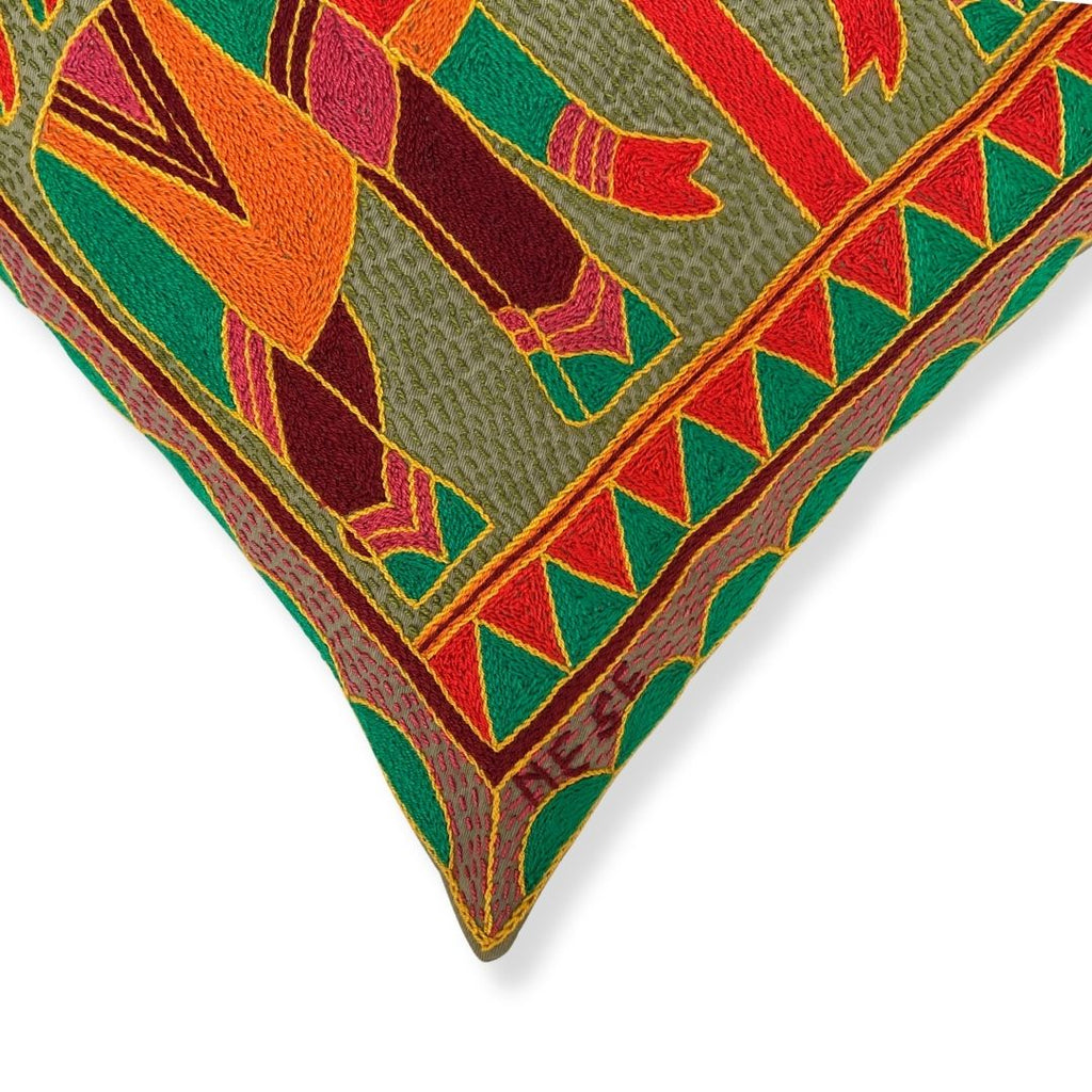 Shangaan Love Elephant Pair Hand-Embroidered  Cushion Cover