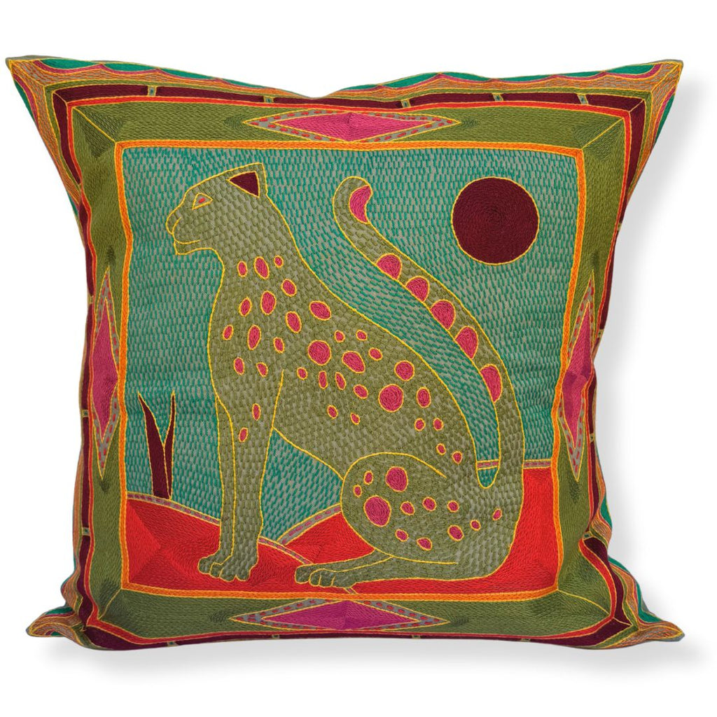 Shangaan Love Leopard Large Hand-Embroidered Cushion Cover