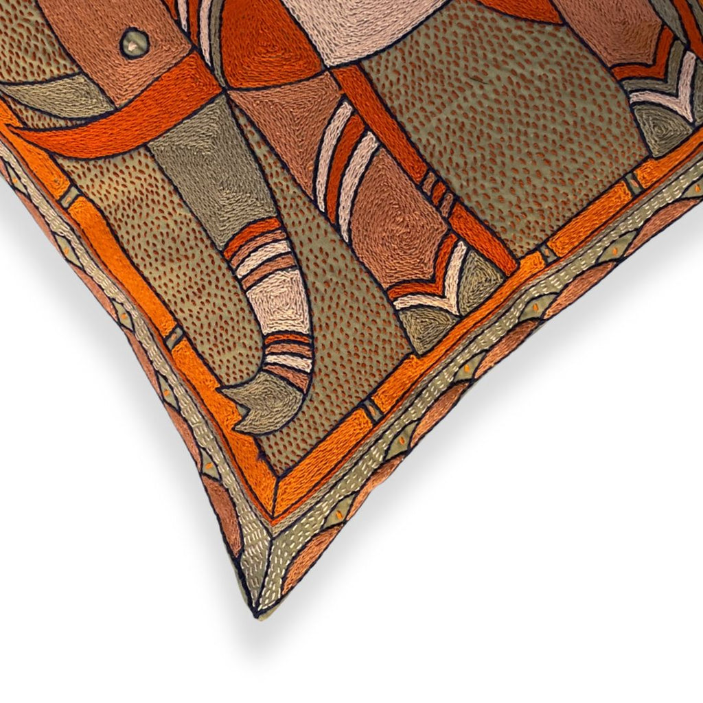 Valencia Elephant Hand-Embroidered Cushion Cover