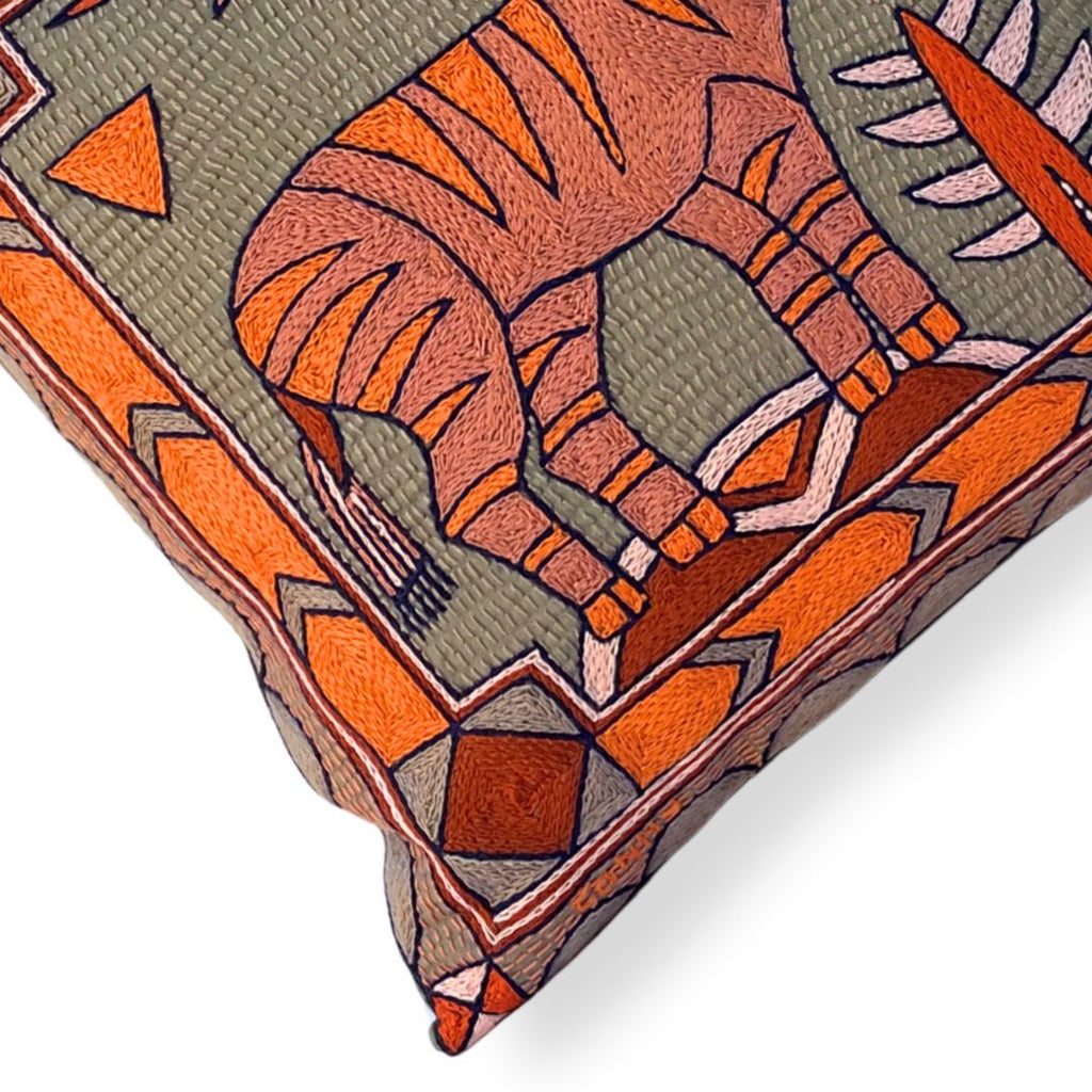 Valencia Zebra Hand-Embroidered Cushion Cover