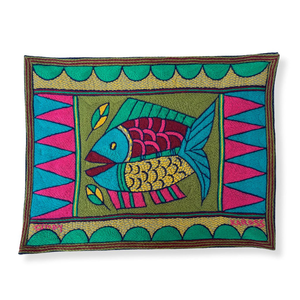 Shangaan Love Fat Fish Hand-Embroidered Padded Placemat