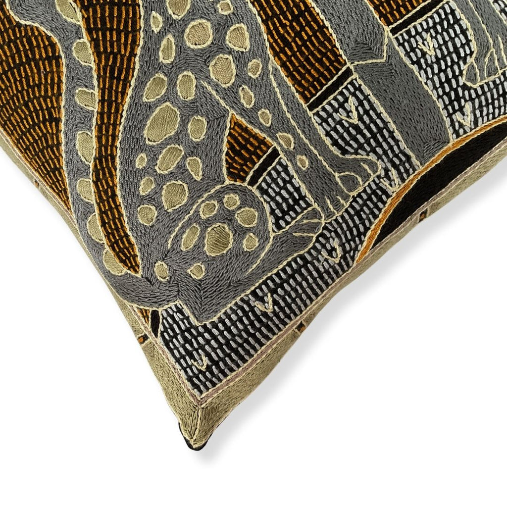 Ode to the African Savannah Leopard Pair Hand-Embroidered Cushion Cover