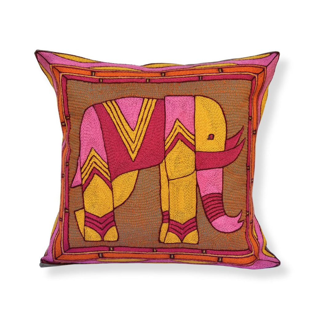 Shangaan Love Elephant Hand-Embroidered Cushion Cover