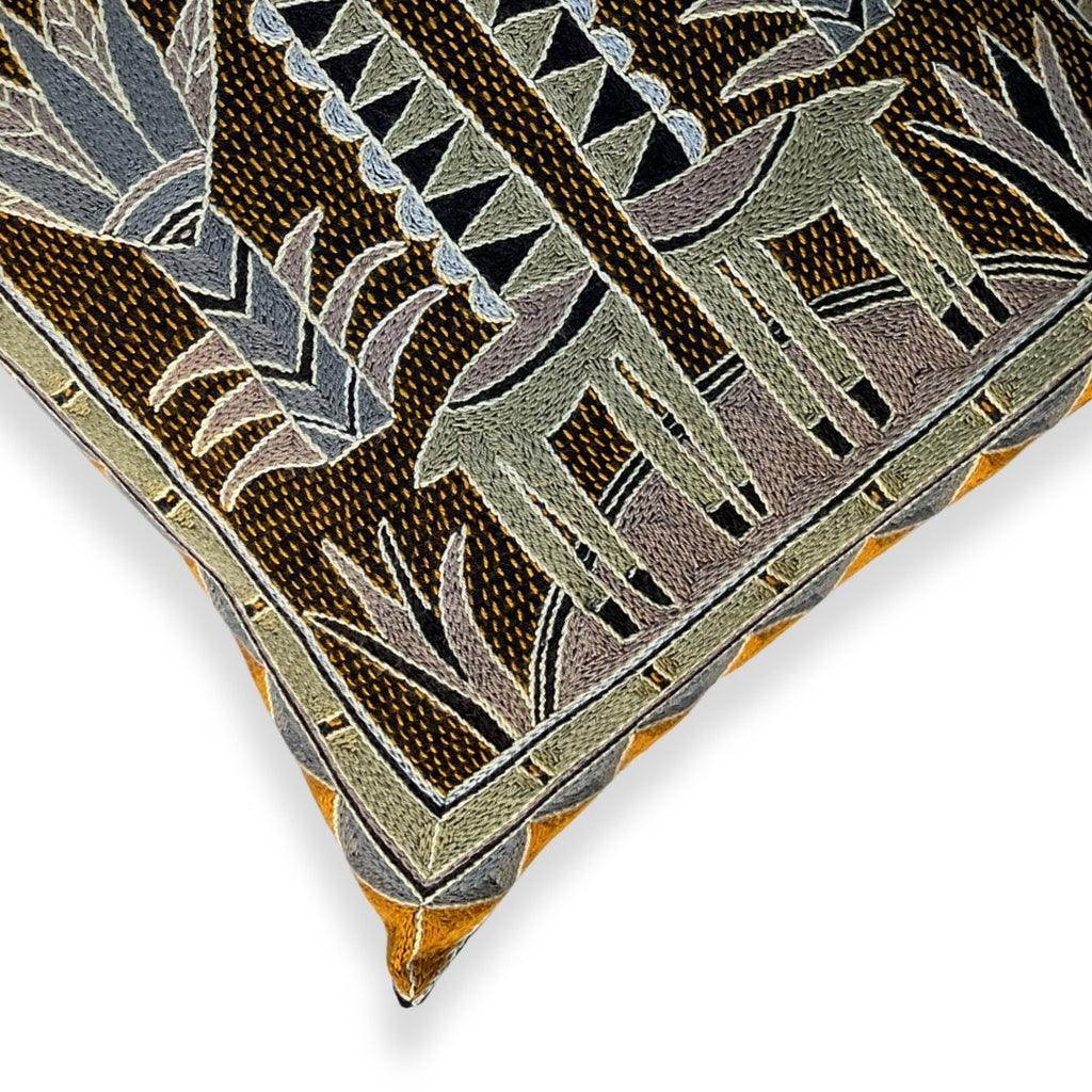 Ode to the African Savannah Giraffe Brothers Hand-Embroidered Cushion Cover