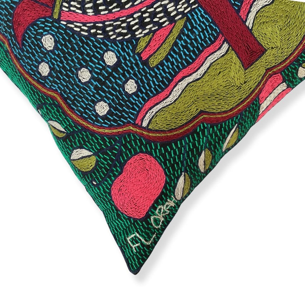 Turaco Fish in a Cloud Hand-Embroidered Cushion Cover