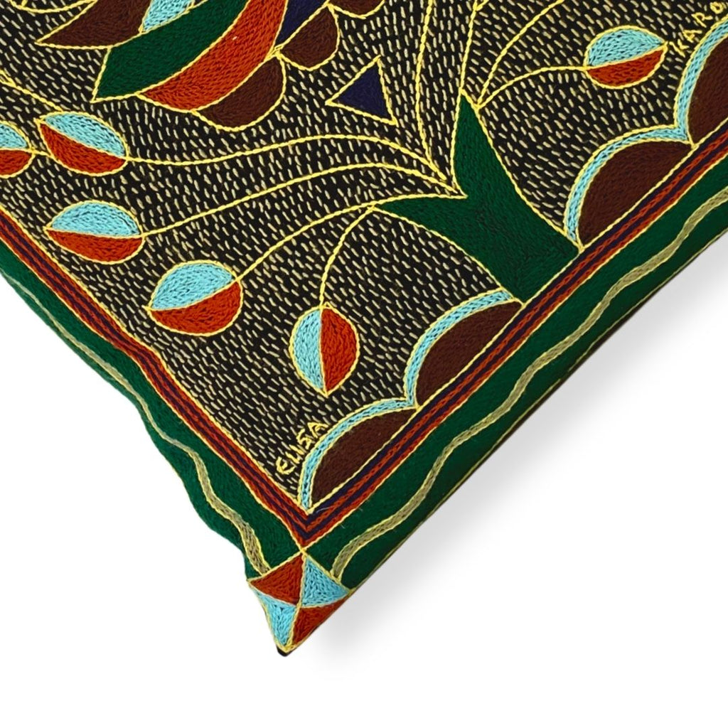 Mopani Moments Bird in Bush Hand-Embroidered  Cushion Cover