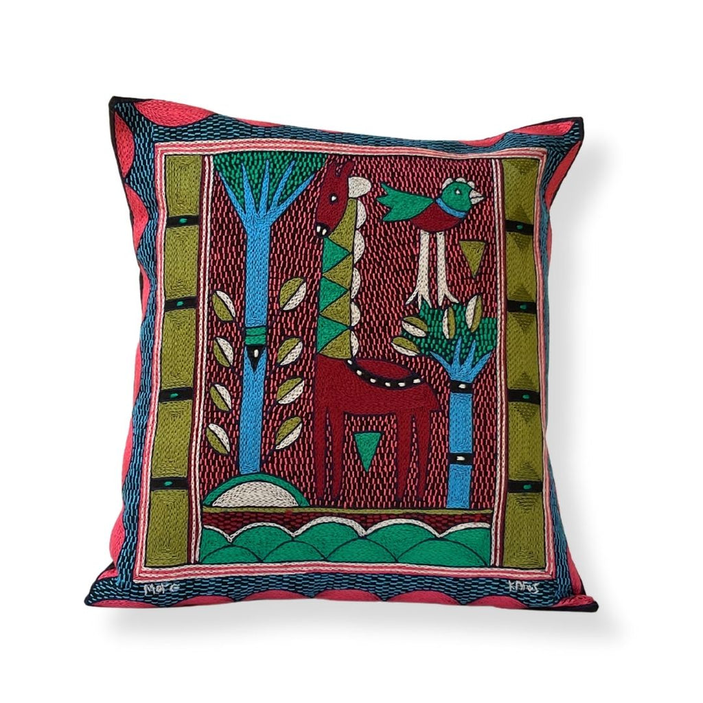 Turaco Giraffe Standing Hand-Embroidered Cushion Cover