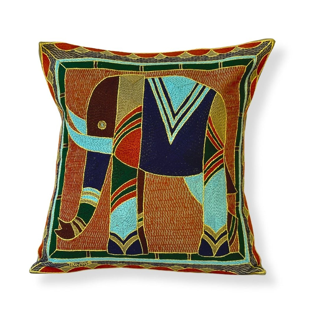 Mopani Moments Elephant Hand-Embroidered Cushion Cover