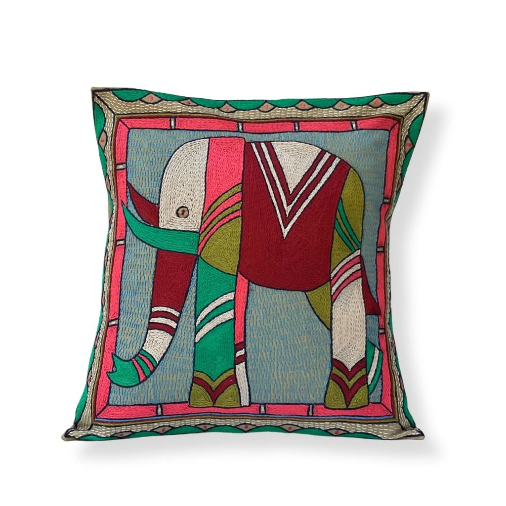 Turaco Large Elephant Hand-Embroidered Cushion Cover