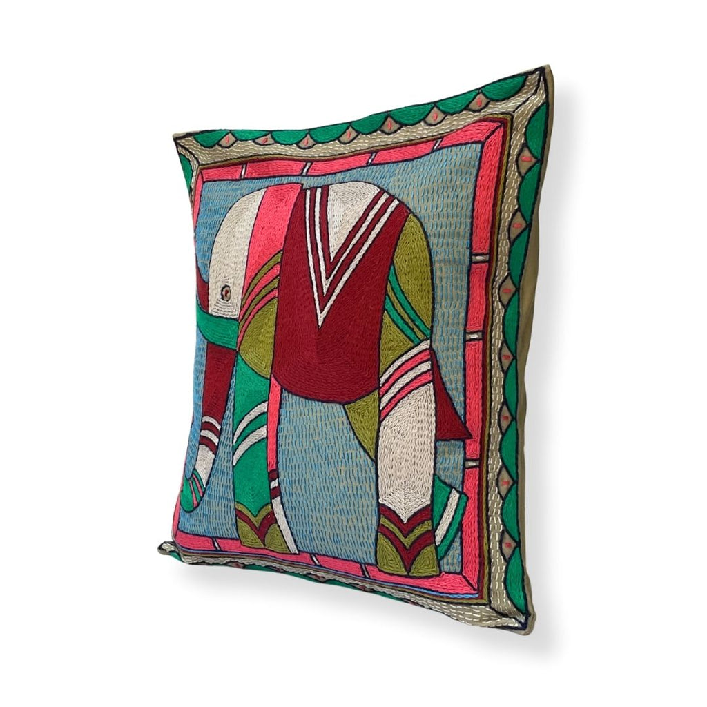 Turaco Large Elephant Hand-Embroidered Cushion Cover