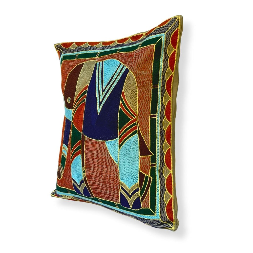 Mopani Moments Elephant Hand-Embroidered Cushion Cover