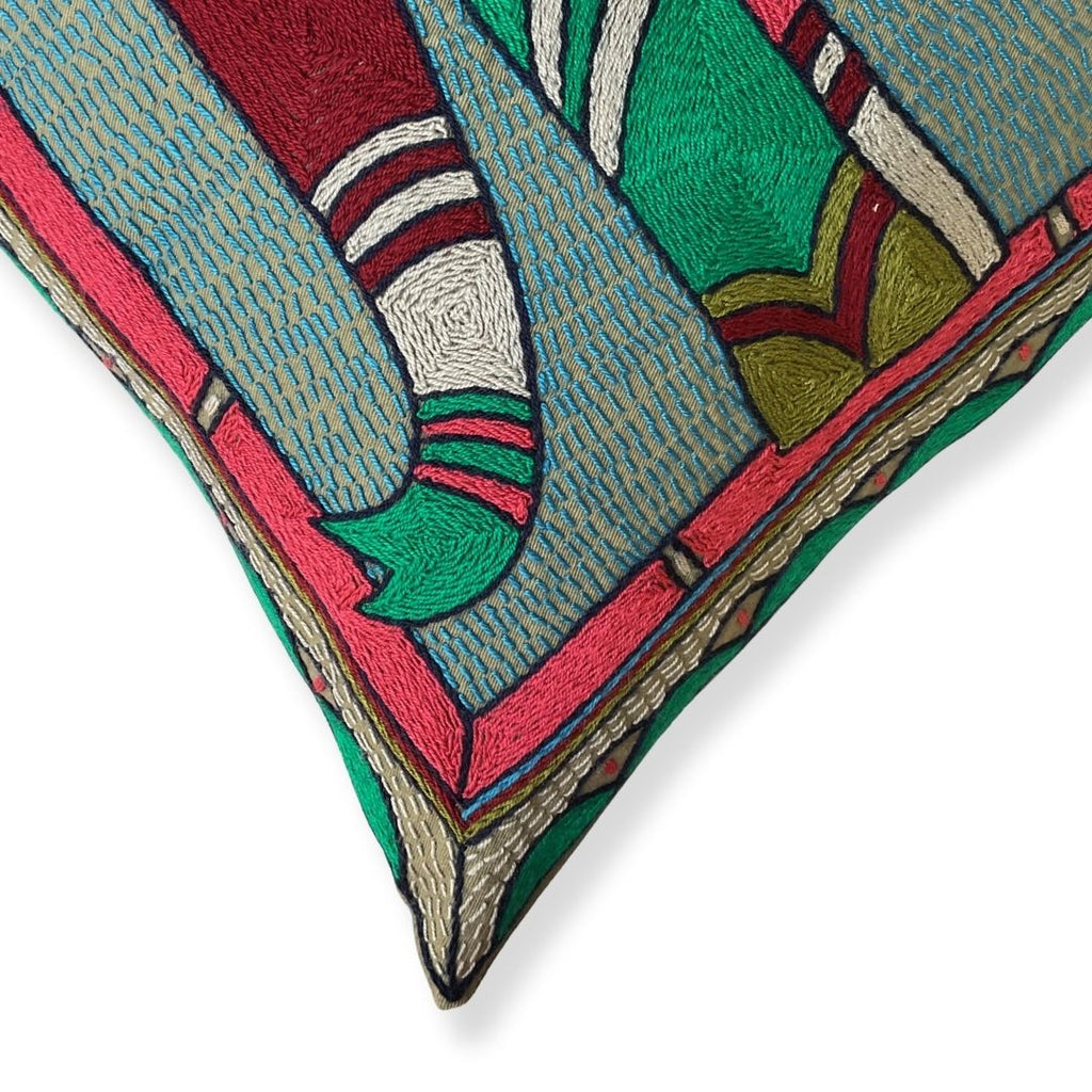 Turaco Large Elephant Hand-Embroidered Cushion Cover