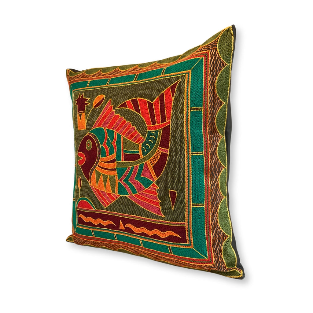 Shangaan Love Fat Fish Hand-Embroidered  Cushion Cover