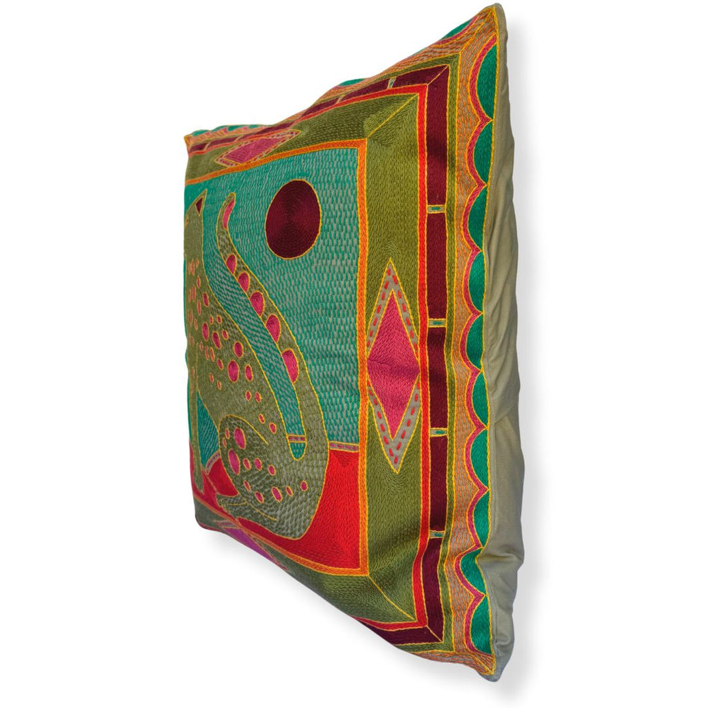 Shangaan Love Leopard Large Hand-Embroidered Cushion Cover