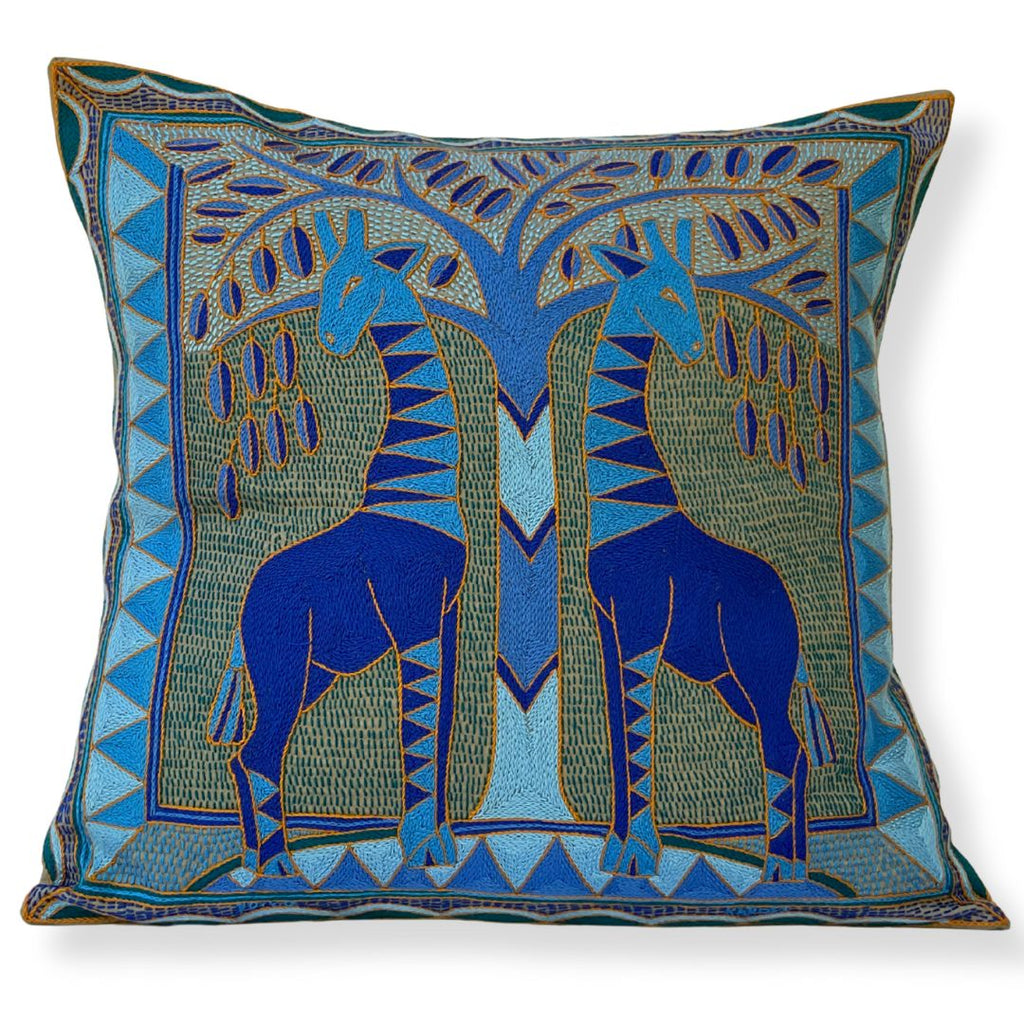 Delpht Giraffe Brothers Large Hand-Embroidered Cushion Cover