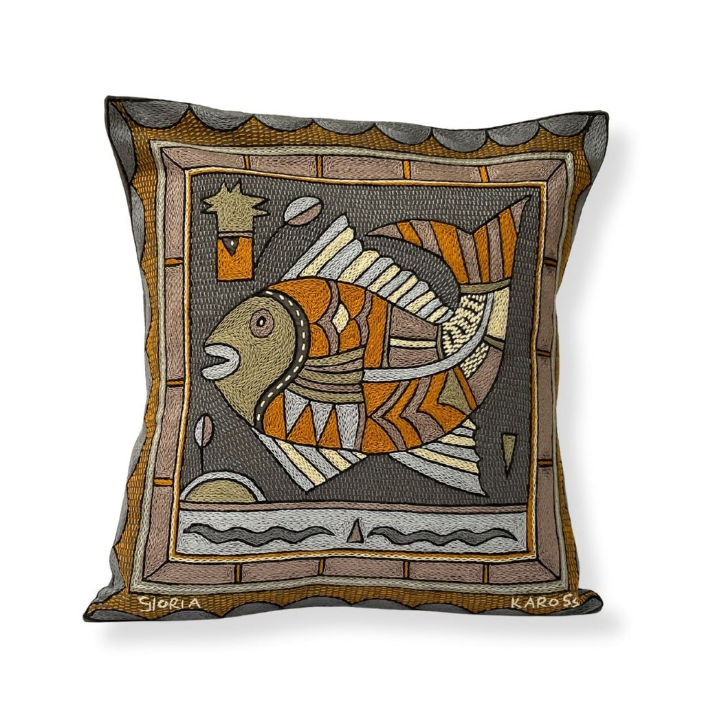 Ode to the African Savannah Fat Fish Hand-Embroidered Cushion Cover