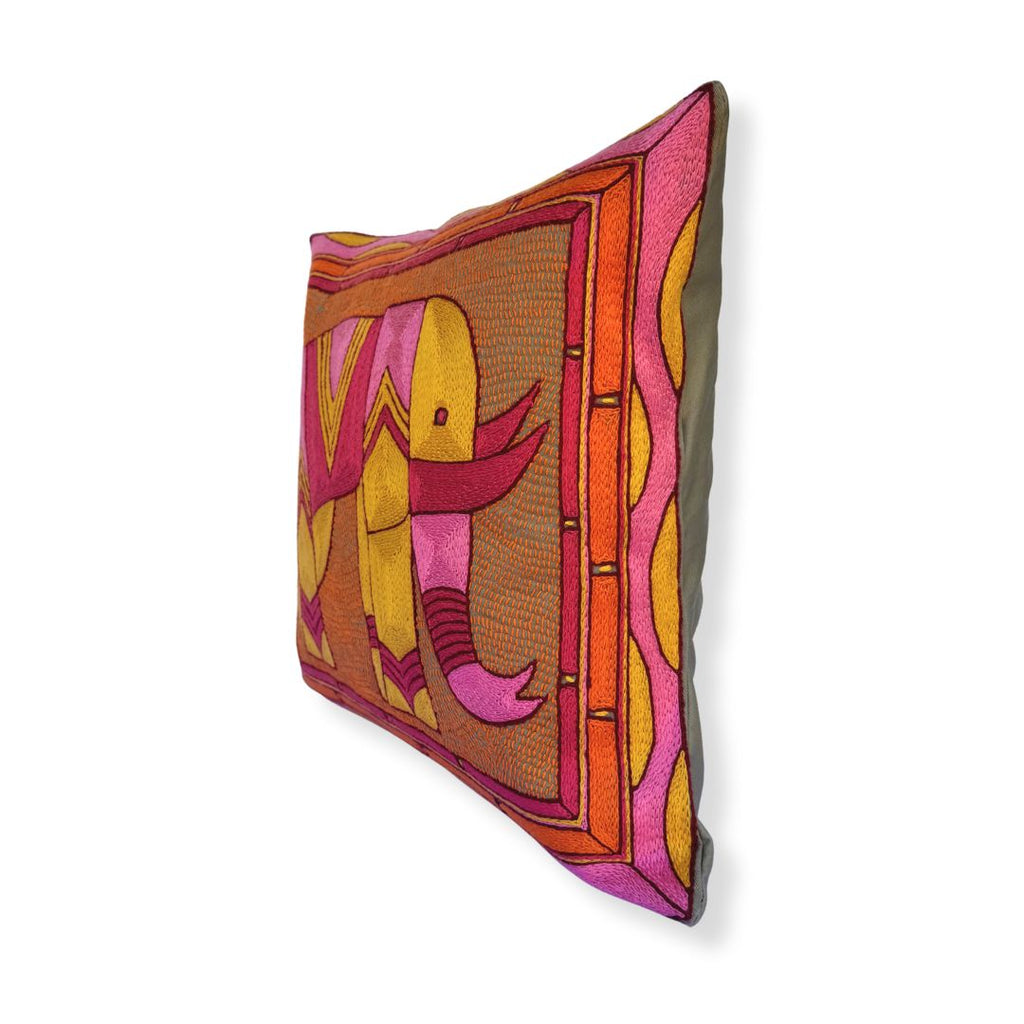 Shangaan Love Elephant Hand-Embroidered Cushion Cover