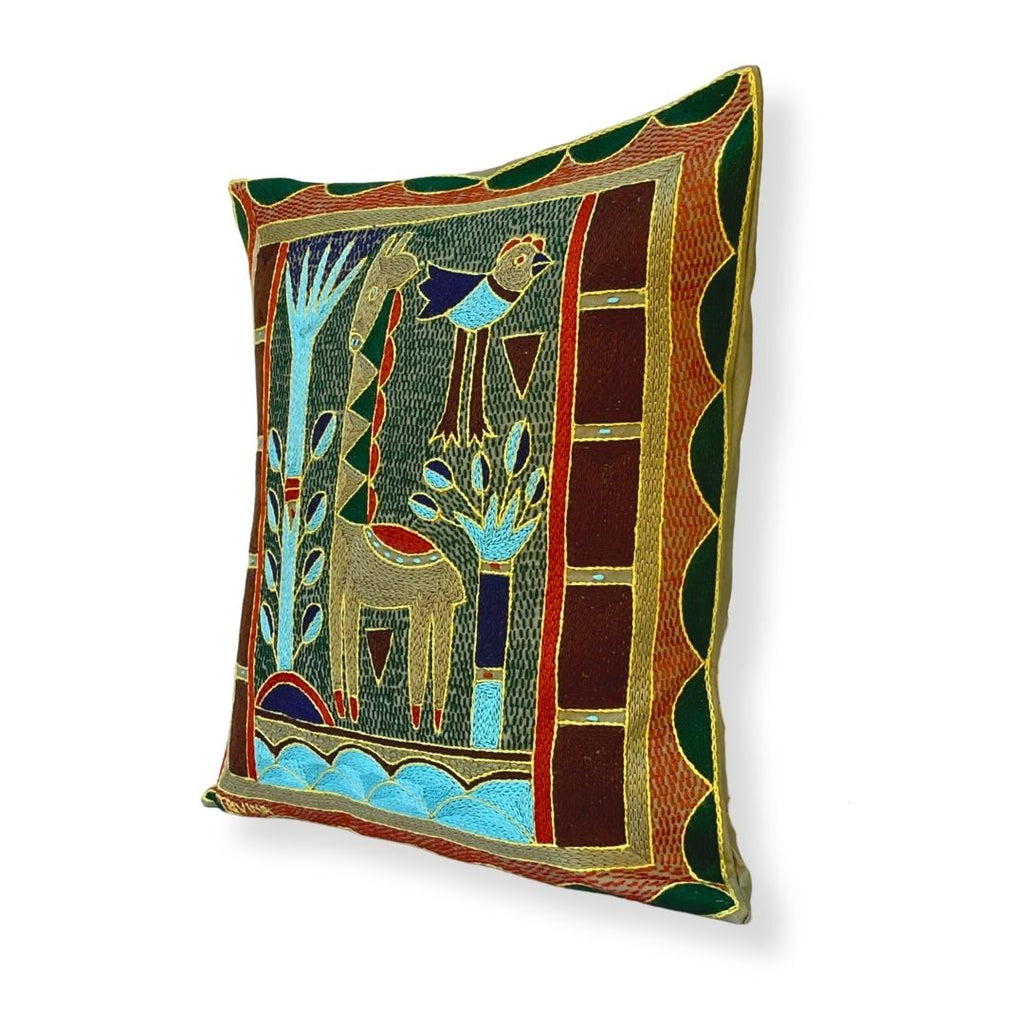 Mopani Moments Giraffe Grazing Hand-Embroidered Cushion Cover