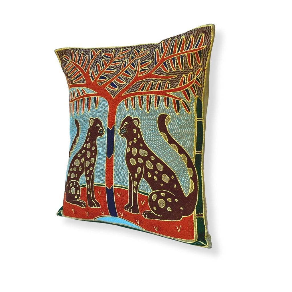 Mopani Moments Leopard Pair Hand-Embroidered Cushion Cover