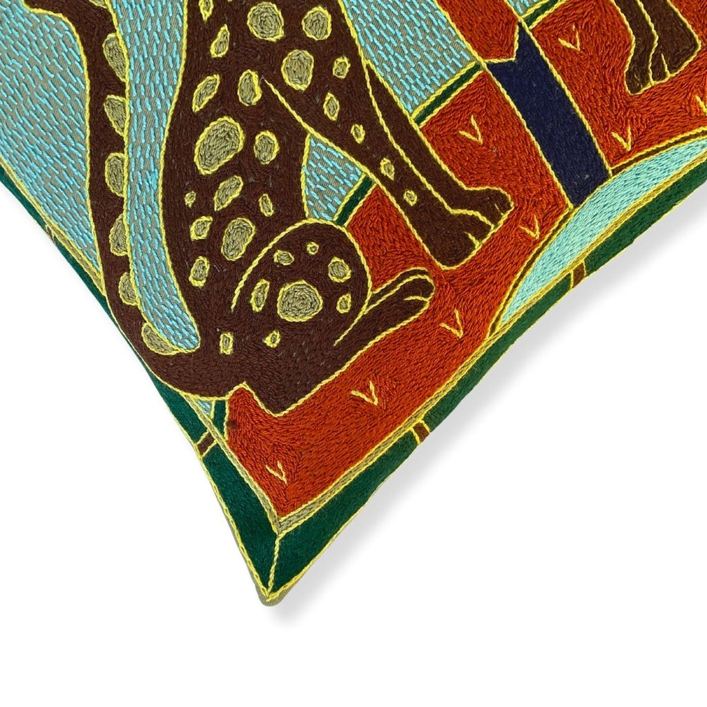 Mopani Moments Leopard Pair Hand-Embroidered Cushion Cover